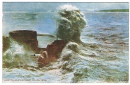 RB 1147 -  1947 Postcard - Rough Seas Weston-super-Mare Somerset - Good Military Slogan - Weston-Super-Mare