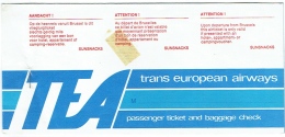 Ticket/Billet D'Avion. TEA, Trans European Airways. Alicante/Bruxelles. 1978. - Europa