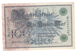 Pa6. Germany German Empire 100 Mark 1908 Reichsbanknote Green Seal & Ser. 2384758 G - 100 Mark