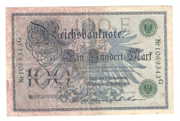 Pa6. Germany German Empire 100 Mark 1908 Reichsbanknote Green Seal & Ser. 1069343 G - 100 Mark