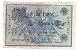 Pa6. Germany German Empire 100 Mark 1908 Reichsbanknote Green Seal & Ser. 5967559 J - 100 Mark