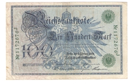 Pa6. Germany German Empire 100 Mark 1908 Reichsbanknote Green Seal & Ser. 1172676 J - 100 Mark