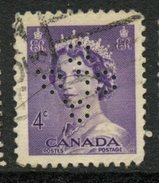 Canada 1953 4 Cent Queen Elizabeth II Karsh Issue #328xx  Quebec Liquor Commission - Perfin