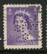 Canada 1953 4 Cent Queen Elizabeth II Karsh Issue #328xx  Quebec Liquor Commission - Perfin