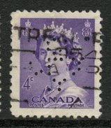 Canada 1953 4 Cent Queen Elizabeth II Karsh Issue #328xx  Quebec Liquor Commission - Perfin