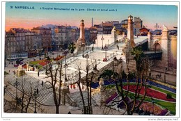 CP, 13, MARSEILLE, L'Escalier Monumental De La Gare, Vierge - Estación, Belle De Mai, Plombières