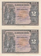 PAREJA IMPAR DE ESPAÑA DE 2 PTAS  DEL AÑO 1938 SERIE D SIN CIRCULAR-UNCIRCULATED (BANKNOTE) (manchitas) - 1-2 Peseten