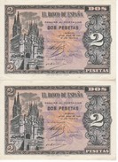 PAREJA CORRELATIVA DE ESPAÑA DE 2 PTAS  DEL AÑO 1938 SERIE N SIN CIRCULAR-UNCIRCULATED (BANKNOTE) - 1-2 Pesetas