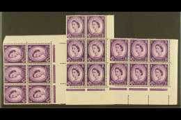 1958  3d Deep Lilac, SG 575, Never Hinged Mint Corner Blocks Of 6 (3 X 2 & 2 X 3), All Bearing "Phantom R"... - Other & Unclassified