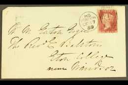 1859 CHARLES RIDEOUT MACHINE CANCEL  (Oct) Envelope (flap Missing) To Eton College, With 1d Red Tied Code HS... - Altri & Non Classificati