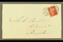 1859 CHARLES RIDEOUT MACHINE CANCEL  (May) Neat Entire To Royston, With 1d Red Tied Fine  Code CR Machine 2... - Other & Unclassified