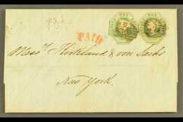 1854  (16 June) Entire Letter To New York, Bearing 1847-54 1s Green Embossed Stamps (x2, Both Cut To Shape), SG... - Altri & Non Classificati