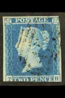 1841  2d Blue "TH" Plate 4 RE-ENTRY, SG Spec ES14c, Fine Lightly Used, Into At Base But Variety Very Clear.... - Other & Unclassified