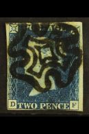 1840  2d Blue 'DF', Plate 1, SG 5, Four Margins (close But Not Touching At Base), Heavy Black Maltese Cross... - Other & Unclassified