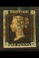 1840  1d Black 'GH' Plate 8, SG 2, Fine Used With 3 Margins & Near- Complete Light Red MC Pmk. For More... - Non Classificati