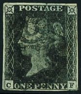 1840  1d Black 'CF' Plate 11, SG 2, Good Used Example Of This Rare Plate With 4 Small / Good Neat Margins, Hinge... - Unclassified