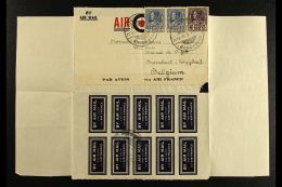 1935  (23 Dec) Sheet With 10 Airmail Labels & Air France Address Label With 5stg & A Pair Of 15stg Stamps... - Tailandia