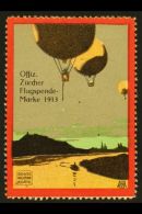 BALLOON LABEL.  1913 Offiz. Zurcher Flugspende Marke Schweiz Militar Aviatik Colourful Poster Stamp, Fine Mint,... - Altri & Non Classificati