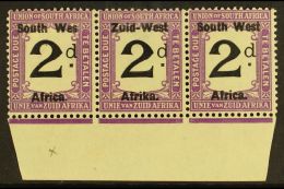 POSTAGE DUES  1923 2d Black And Violet, Marginal Strip Of 3, One Showing Variety "Wes For West", SG D3a, Very... - South West Africa (1923-1990)