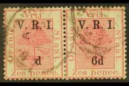 ORANGE FREE STATE  1900 6d On 6d Carmine, Level Stops, "6" OMITTED, IN PAIR WITH NORMAL, SG 108/8b, Good Used.... - Ohne Zuordnung
