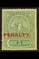 CAPE OF GOOD HOPE  REVENUE - 1911 £5 Green & Green, Standing Hope Ovptd "PENALTY" Barefoot 11, Couple... - Ohne Zuordnung