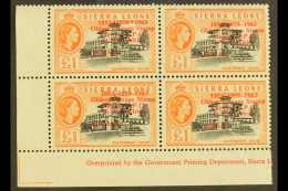 1963  £1 Black And Orange Postal Commemorations, Lower Left Corner Imprint Block Of Four, The First Stamp... - Sierra Leone (...-1960)