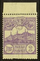 1903  2L Violet Mt Titano (SG 50, Sass 44, Scott 72) Mint Upper Marginal Example, Short Perf At Base. For More... - Altri & Non Classificati