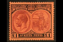 1920-2  £1 Purple & Black On Red, SG 36, Fine Mint. For More Images, Please Visit... - St.Kitts And Nevis ( 1983-...)