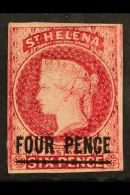 1863  4d On 6d Carmine, SG 5, Very Fine And Fresh Mint,  Part Og. Light Gum Bend From Old Hinge, Large Margins... - St. Helena