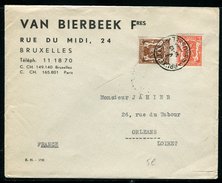 Belgique - Enveloppe Commerciale De Bruxelles Pour Orléans En 1936 -  Ref A87 - Cartas & Documentos