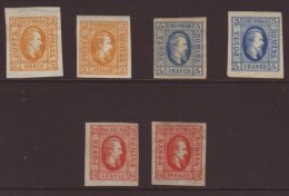 1865  2p Orange X2 (one Signed Brun, The Other On Laid Paper), 5p Blue X2 Different Shades, Plus 20p Red X2... - Sonstige & Ohne Zuordnung