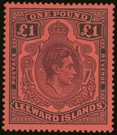 1938-51  £1 Purple & Black Carmine, SG 114a, Fine Mint For More Images, Please Visit... - Leeward  Islands