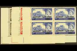 1955-7  QEII Type I Surcharges On Castle High Values Set, In CORNER BLOCKS OF FOUR, SG 107/9, Fine, Never Hinged... - Kuwait