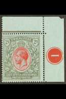 1921  2r Red And Black On Blue, SG 72, Never Hinged Mint Upper Right Corner Plate Number "1" Example. For More... - Vide