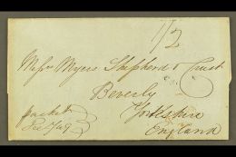 1849  (Dec) Stampless Cover To Beverley, England With Manuscript "1/2"; On Reverse Montego Bay Cds Plus Transits... - Jamaica (...-1961)