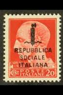 SOCIAL REPUBLIC  1944 20c Carmine OVERPRINT ERROR (Sassone 495/A, SG 60a), Very Fine Never Hinged Mint, With A... - Unclassified