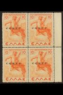 CORFU  1941 10d Orange-red Air Overprint (Sassone 8, SG 28), Fine Never Hinged Mint Marginal BLOCK Of 4, Fresh.... - Ohne Zuordnung