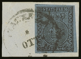 PARMA  1852 40c Black On Blue, Sass 5, Superb Used On Piece With Large To Huge Margins All Round And Tied With... - Unclassified