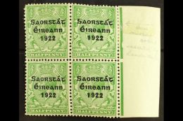1922-23 SAORSTAT  ½d Green, Right Marginal Block Of Four, One Showing Accent Inserted By Hand, SG 52b,... - Other & Unclassified