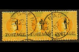 1886  1d On 1½d Orange, SG 37, Superb Used Horizontal Strip Of 3. Ex Danforth Walker. For More Images,... - Grenada (...-1974)