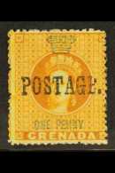 1883  1d Orange (green Surch. On Revenue Stamp) With Large "POSTAGE." Overprint, SG 27, Fine Mint. For More... - Grenada (...-1974)