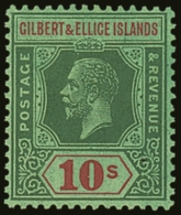 1922-27  10s Green And Red On Emerald SG 35, Superb Never Hinged Mint. For More Images, Please Visit... - Gilbert & Ellice Islands (...-1979)