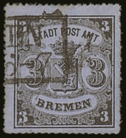 BREMEN  3gr Black/blue, Perces En Scie 16, On Horizontally Laid Paper (Mi 6y, SG 10) Fine Used. An Attractive And... - Sonstige & Ohne Zuordnung