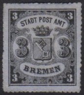 BREMEN  1864 3Gr Black On Blue Grey, Vertically Laid Paper, Rouletted 16, Michel 6x, Very Fine Unused, Signed... - Sonstige & Ohne Zuordnung