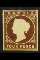 1869  4d Brown, No Watermark, SG 1, Mint With 4 Margins, Tiny Pinhole Upper Right. For More Images, Please Visit... - Gambia (...-1964)