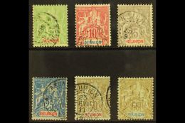 REUNION  1900-05 "Tablet" New Colours Set Complete, SG 50/55 (Yvert 46/51). Very Fine Used (7 Stamps) For More... - Other & Unclassified