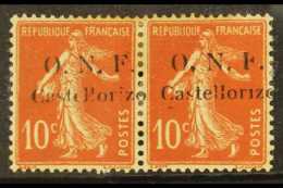 CASTELROSSO  1920 10c Red "Semeuse" Pair, One Stamp With Undotted "i" And Broken "F", Yv 28a (B), Mint With... - Sonstige & Ohne Zuordnung