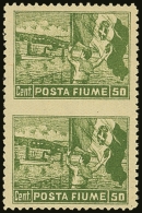 1919  (June) Inscribed "POSTA FIUME" 50c Yellow-green - A Vertical Pair IMPERF BETWEEN, Sass 54e, Very Fine Mint.... - Fiume