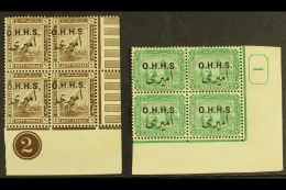 OFFICIALS  1914-14 1m Sepia & 2m Control Blocks Of 4, SG O83/4, Very Fine Mint, Both Hinged On One Stamp In... - Other & Unclassified