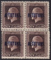 AITUTAKI  1918 3d Chocolate Mixed Perf (SG 16b) Never Hinged Mint BLOCK OF FOUR. For More Images, Please Visit... - Cook